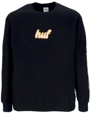 Huf Hoodies & Sweatvesten ,Zwart ,Katoen Zwarte Crewneck Sweatshirt Met Cursief - Blauw