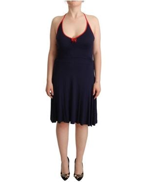 Roccobarocco Marineblaues Ärmelloses Halter Sheath Midi Kleid