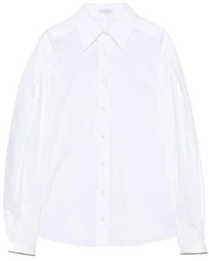 Brunello Cucinelli Overhemden ,Wit ,Katoen Stretch Poplin Shirt