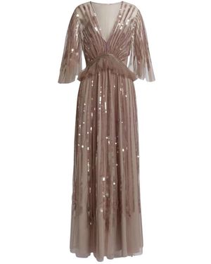 Alberta Ferretti Kleedjes ,Tule Geborduurd Tule Jurk - Bruin