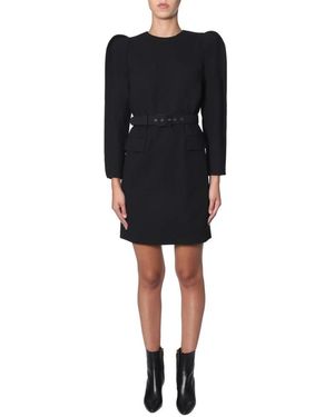 Givenchy Kleedjes ,Zwart ,Wol Puffed Shoulder Belted Dress