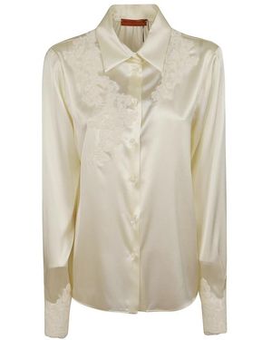 Ermanno Scervino Overhemden ,Zijden Blouse Met Patroon - Naturel