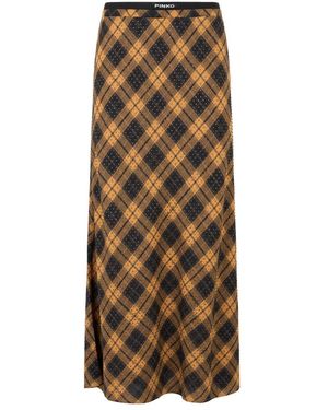 Pinko Rokken ,Veelkleurig ,Lange Jurk Met Ruitjes En Strass - Bruin