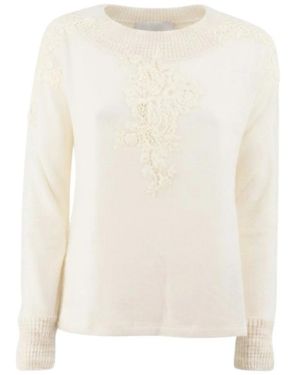 Ermanno Scervino Rundhals-Pullover Mit Spitzeneinsatz - Weiß