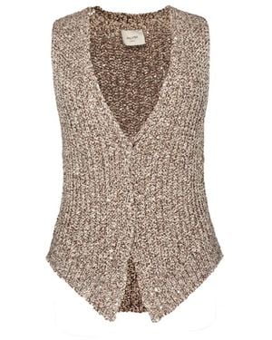 Alysi Gebreid Vest Met Pailletten - Bruin
