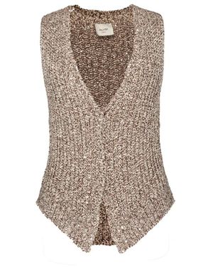 Alysi Gebreid Vest Met Pailletten - Bruin