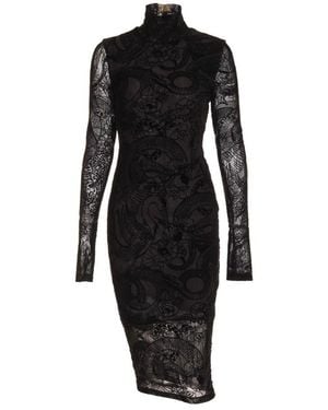 Roberto Cavalli Midi Jurk Met Lange Mouwen - Zwart