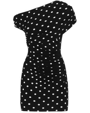 Self-Portrait Asymmetric One-Shoulder Mini Dress With Contrasting Polka Dot Pattern - Black