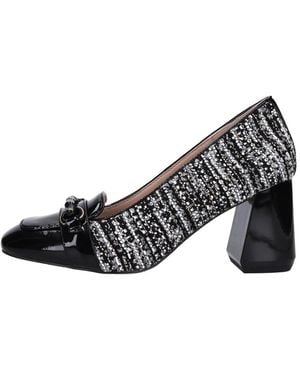 Emanuélle Vee Schoenen ,Zwart ,Leer Leren En Stoffen Loafers Met Laklaag