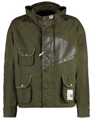 Maison Mihara Yasuhiro Kapuzen-windbreaker mit veganem leder-einsatz - Grün