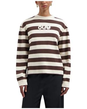 OLAF HUSSEIN Striped Rib Retro Logo Crewneck Hot Fudge - Zwart