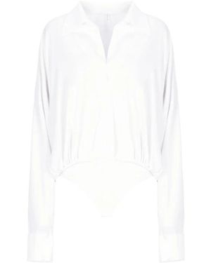 Norma Kamali Bodysuit Met Lange Mouwen En Kraag - Wit