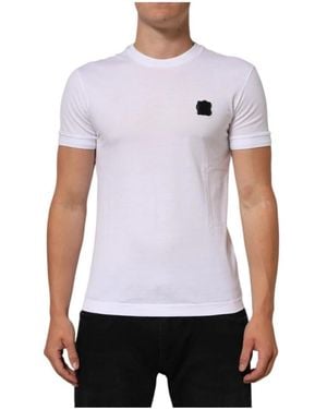 Dolce & Gabbana Weißes Baumwoll-Logo-Patch-Rundhals-T-Shirt
