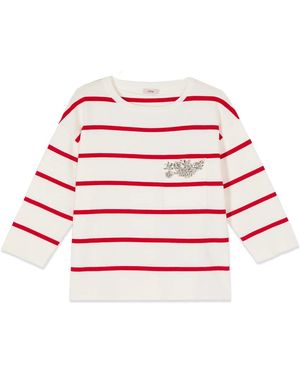 Oltre Gestreifter Pullover Mit Schmuckapplikation - Rot