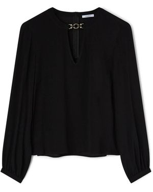 mötivi Overhemden ,Zwart ,Crêpe De Chine Blouse Met Metalen Lus