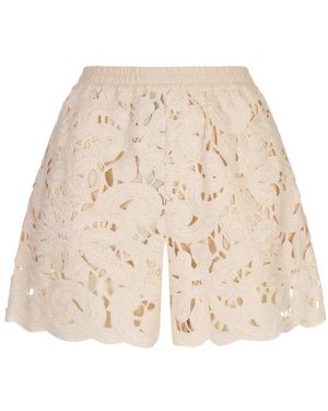 Moncler Witte Broek Met Katoen-Polyester Mix - Naturel