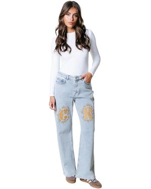 Colourful Rebel Weite Bein Denim Hose - Blau