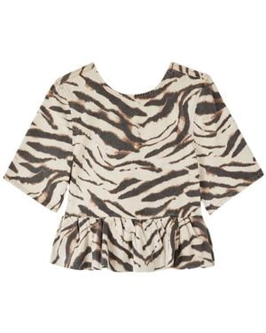 Ganni Zebra-Print Peplum Blouse - Bruin