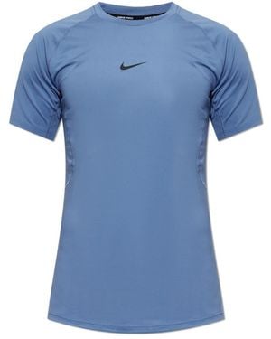 Nike Fitness ,Blauw ,Polyester Pro Dri-Fit Strak T-Shirt Met Korte Mouwen