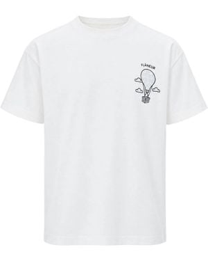 flâneur Geripptes Rundhals-T-Shirt - Weiß