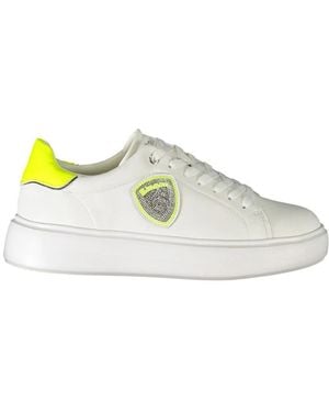 Blauer Weißer polyester-sneaker mit schnürsenkeln