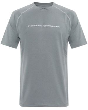 Nike Fitness ,Grijs ,Polyester Tech Dri-Fit Short-Sleeve Top