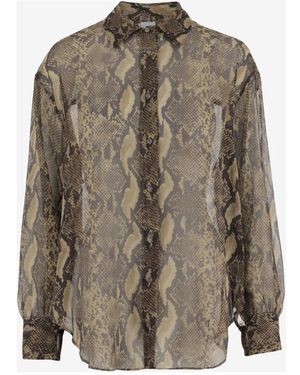 Aspesi Zijden Shirt Met Dierenprint Gekromde Zoom - Bruin