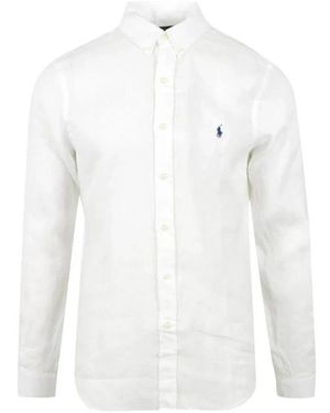 Polo Ralph Lauren Witte Linnen Overhemd Met Lange Mouwen