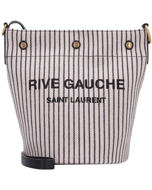 Saint Laurent Rive Gauche Gestreepte Tote Bag - Wit