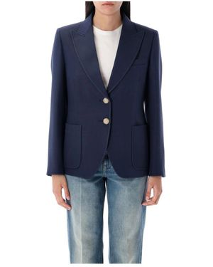 Valentino Garavani Wolle Seidenkrepp Blazer Juwelenknöpfe - Blau