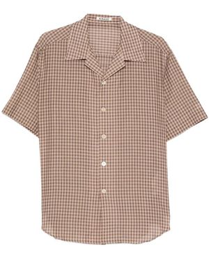 AURALEE Overhemden ,Katoen Airy Light Katoen Check Shirt Met Halve Mouwen - Bruin