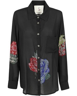 5 PROGRESS Schwarzes hemd mit pailletten-tasche und rosen