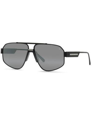 Philipp Plein Zwart Zilver Zonnebril Semi Mat Stijl - Metallic