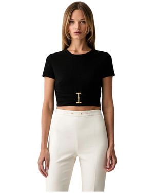 Elisabetta Franchi Jersey T-Shirt Met Juwelen-Detail - Zwart
