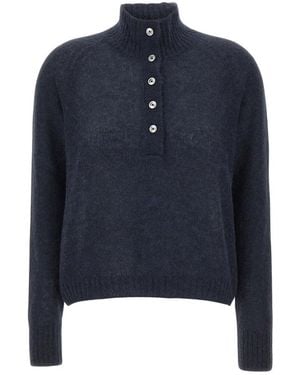 Gran Sasso Truien & Vesten ,Blauw ,Alpaca-Blend Trui Met Halve Knopen