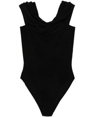 Norma Kamali Tops ,Zwart ,Polyester Cowl Hooded Bodysuit
