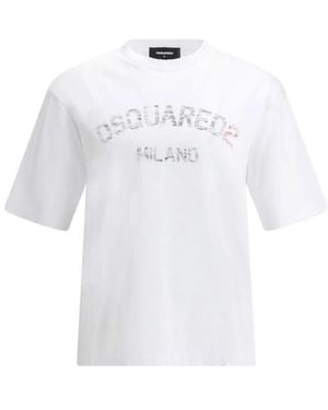 DSquared² Monogramm Baumwoll T-Shirt, Oversize Passform - Weiß
