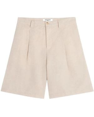 Maison Kitsuné Linnenmix Shorts Met Wijde Pijpen En Plooien - Naturel