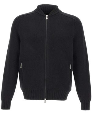Gran Sasso Truien & Vesten ,Zwart ,Wol Cardigan Met Dubbele Rits - Blauw