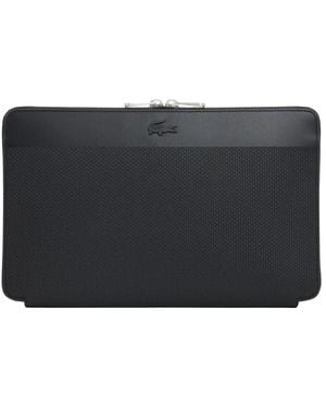 Lacoste Accessoires ,Zwart ,Leer Chantaco Piqué Leren Ritsportemonnee