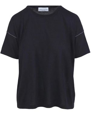 Roberto Collina Tops ,Zwart ,Katoen T-Shirt Met Contrasterende Stiksels