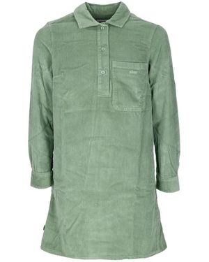 Obey Kleedjes ,Groen ,Katoen Fluwelen Overhemdstijl Jurk Met Zak