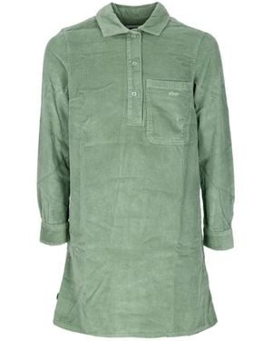 Obey Samt Hemdstil Kleid Mit Tasche - Grün