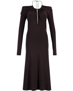 Ferragamo Elegante Espresso Crepe Jurk Met Gouden Kralen - Zwart
