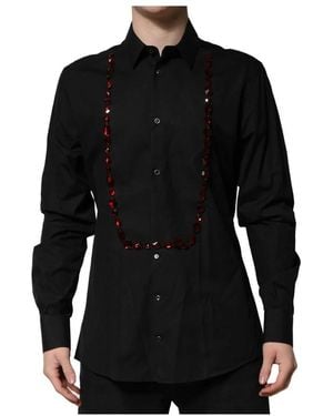 Dolce & Gabbana Schwarzes Kristallverziertes Hemd