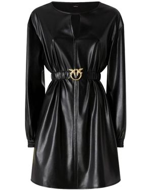 Pinko Korte Faux Lederen Jurk - Zwart