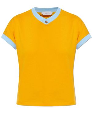 Versace Tops ,Oranje ,Katoen Stretch Katoen-Jersey T-Shirt - Geel
