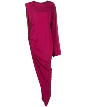 Rick Owens Long One-Shoulder Draped Silk Blend Dress - Red