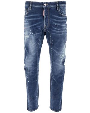DSquared² Blaue Jeans Mit Logo-Patch Und Paint-Splatter-Effekt