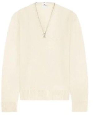 Courreges Wollpullover mit v-ausschnitt und reißverschluss - Weiß